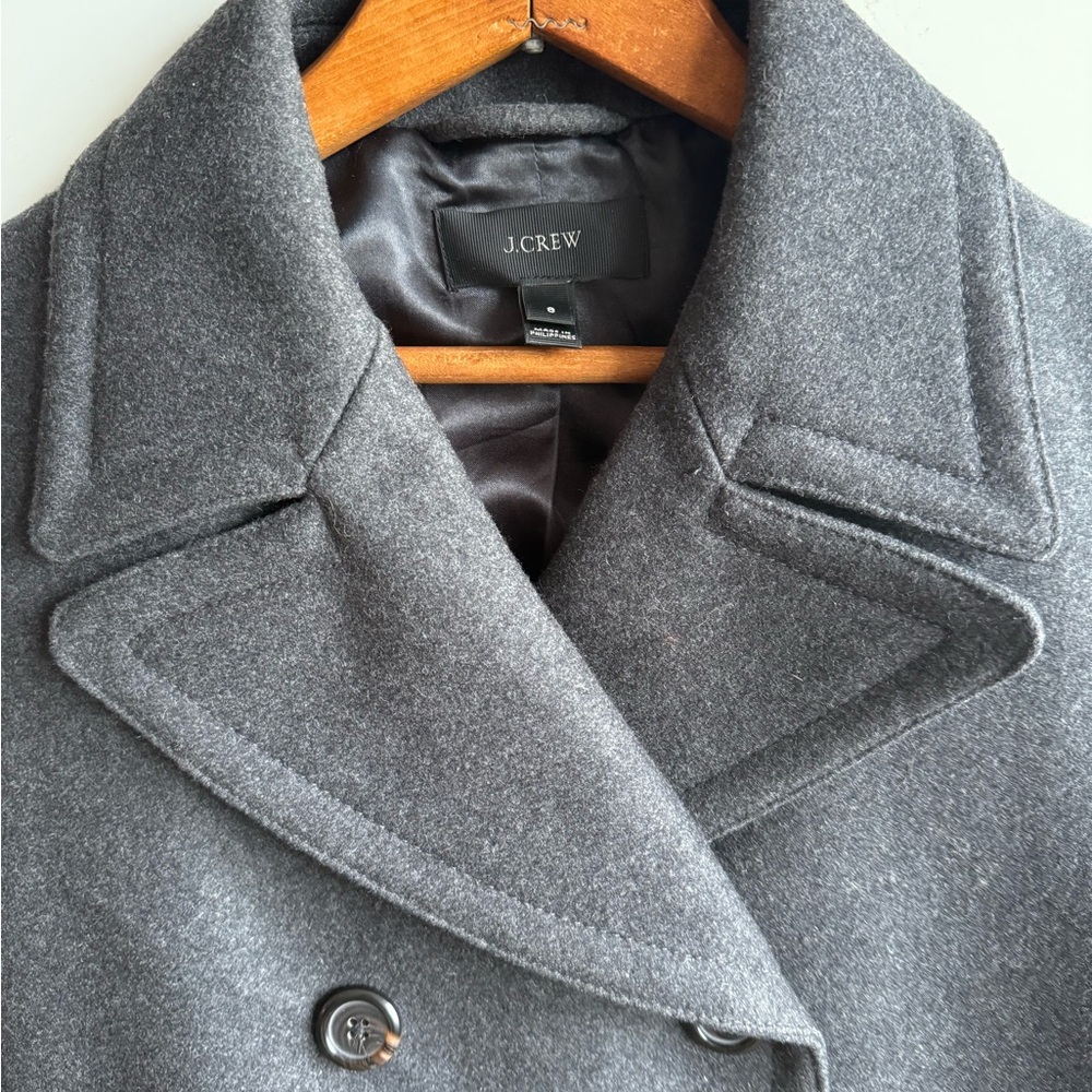 J. Crew Charcoal Wool Double-Breasted Pea Coat Bomber Jacket - Picture 3 of 8